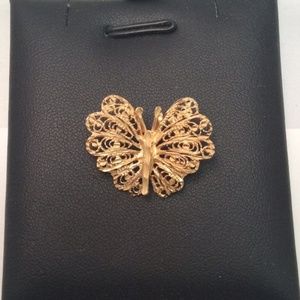 14k Yellow Real Gold Diamond Cut Butterfly Charm 2.3gr